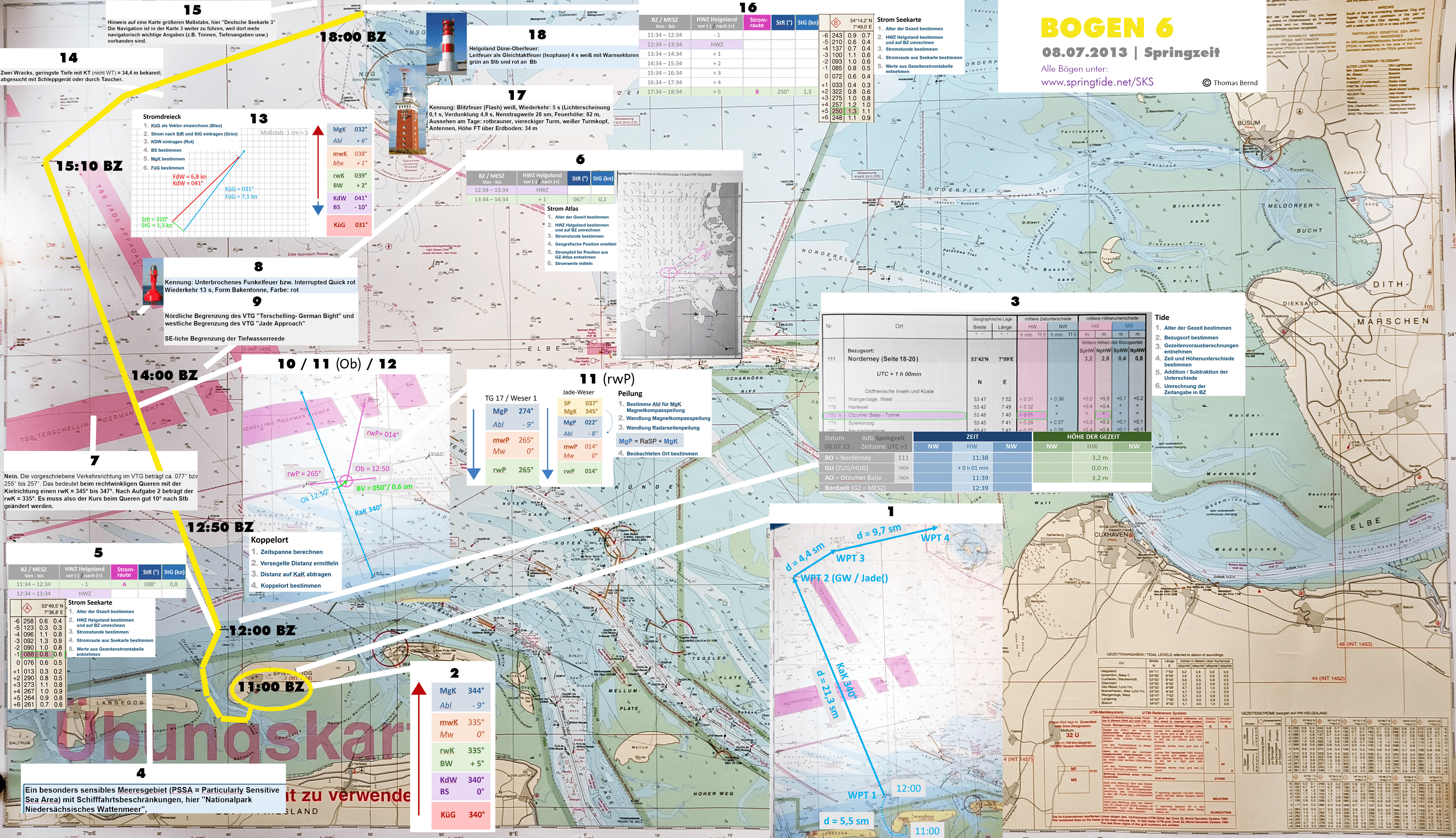 Törn des SKS Navigationsaufgabe 6 und Prüfungsbogen 6 von Spiekeroog nach Helgoland